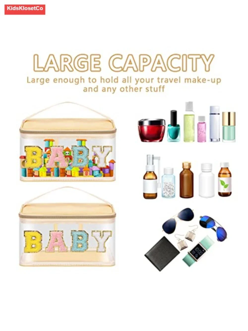 Preppy Chenille Letter Cosmetic Bag Clear Waterproof Makeup Pouch with Handle
